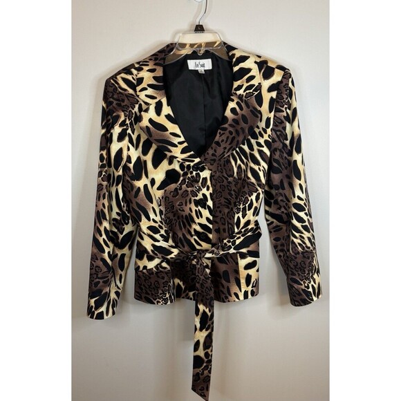 LE SUIT Leopard Print 3 Button Tie Front Crop Blazer 18 Lined Slit Cuff Jacket - Picture 1 of 14